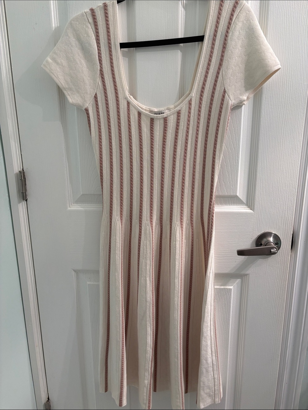 GUESS Cream Midi Dress with Dusty Pink Stripes
